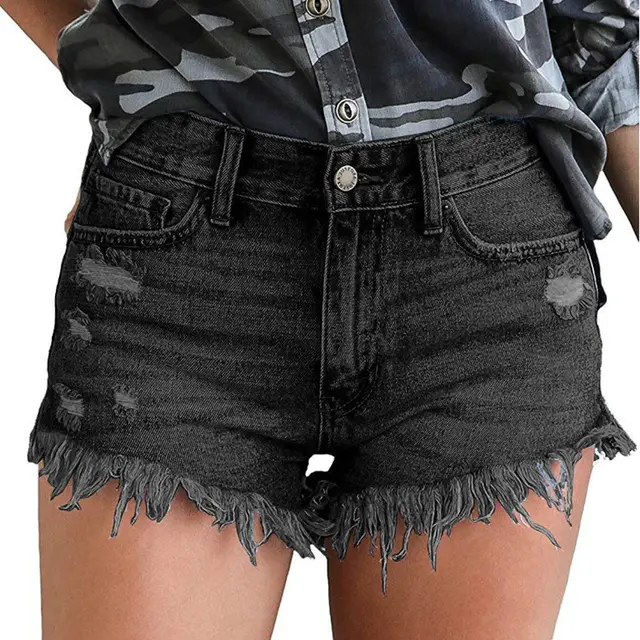 Fringed Ladies High Stretch Denim Short Black - Shop at LoveMi