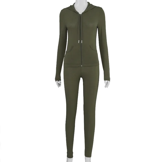 Hooded Top And Tight Pants Casual Suit Army Green - Shop at LoveMi