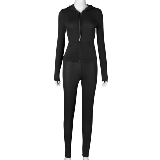 Hooded Top And Tight Pants Casual Suit Black - Shop at LoveMi