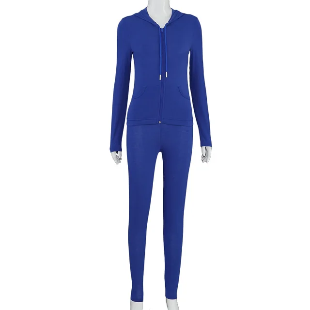 Hooded Top And Tight Pants Casual Suit Blue - Shop at LoveMi