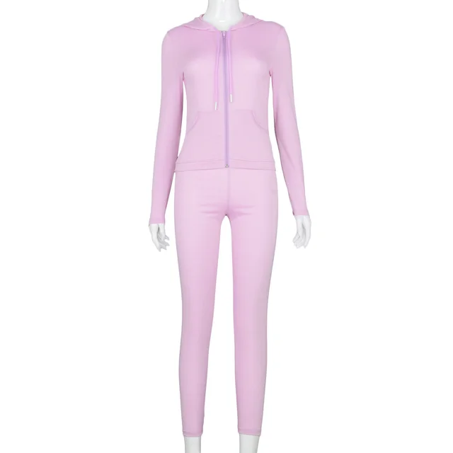 Hooded Top And Tight Pants Casual Suit Purple - Shop at LoveMi