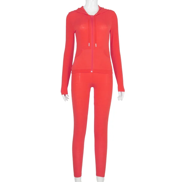 Hooded Top And Tight Pants Casual Suit Red - Shop at LoveMi