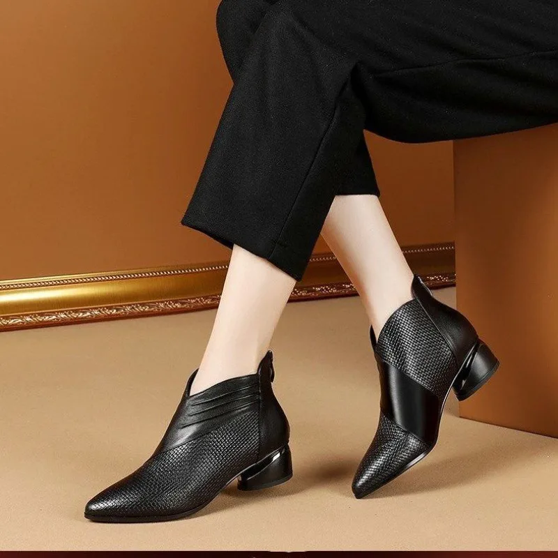 Zip Ankle Boots Plus Size Thick Heel Women's Boots Cotton Boots and Ankle Boots Black - Shop at LoveMi