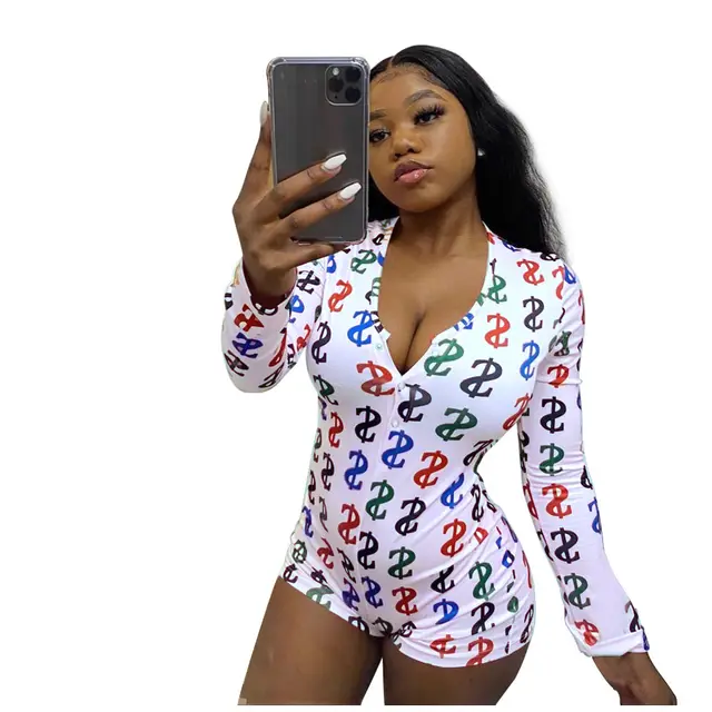 Fashion Sexy Printed Letter Home Wear Tights Jumpsuit White - Shop at LoveMi