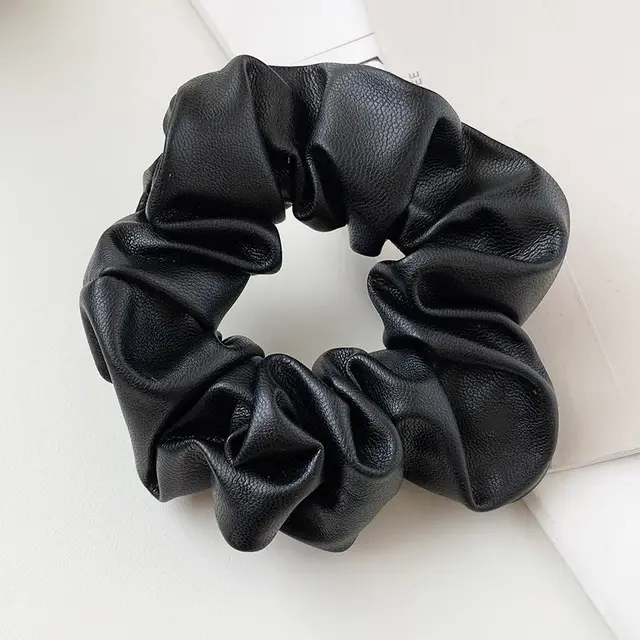 PU Leather Tie Hair Ring Solid Color Hair Accessories Black - Shop at LoveMi