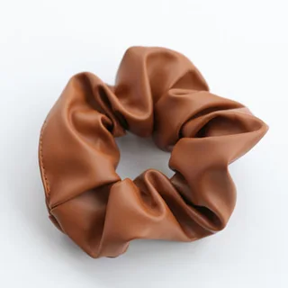 PU Leather Tie Hair Ring Solid Color Hair Accessories - Brown