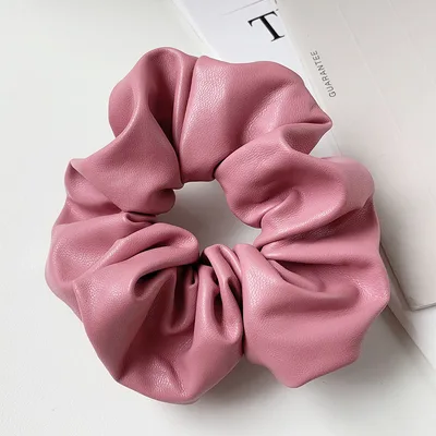 PU Leather Tie Hair Ring Solid Color Hair Accessories Pink - Shop at LoveMi