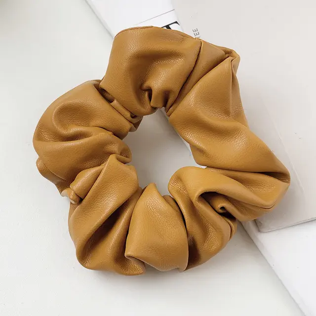 PU Leather Tie Hair Ring Solid Color Hair Accessories Yellow - Shop at LoveMi