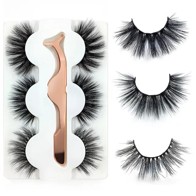 3 Pairs Of Mink Hair With Tweezers Thin And Thick Natural 6D False Eyelashes - Shop at LoveMi