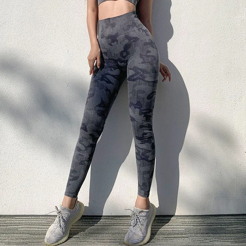 Camouflage Quick-drying Running Sports Abdomen Yoga Pants - Black