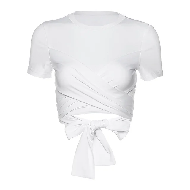 Women's Round Neck Strap Slim fFit Short Cropped T Shirt White - Shop at LoveMi