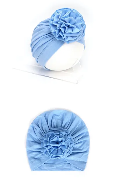 NEW Bloom Flower Baby Headband Knot Toddler Headwrap Elastic Infant Turban Bullet Fabric Infant Beanie Cap Hair Accessories Sky Blue - Shop at LoveMi
