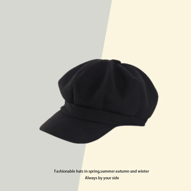 All Match British Vintage Woolen Painter Octagonal Hat Black - Shop at LoveMi