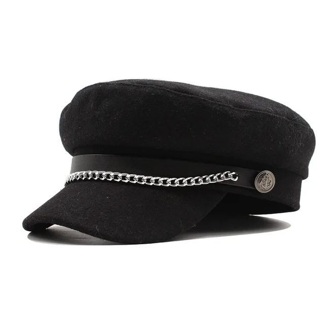 Korean Style British Style Street All match Chain Hat Black - Shop at LoveMi