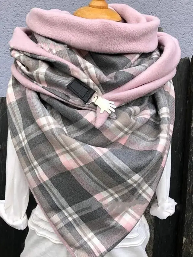 Simple and Versatile Checkered Thick Warm Shawl Fashion Scarf Pink - Shop at LoveMi