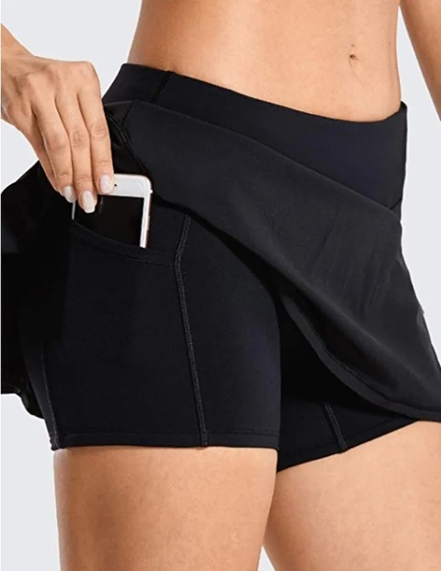 Sports Tennis Skirt Pants Mid Waist Pleated Shorts Sports Skirt Black - Shop at LoveMi