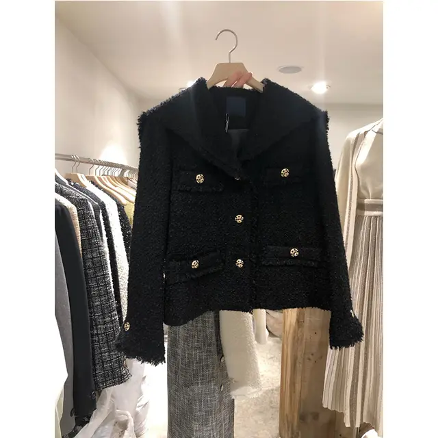 Fashionable Temperament Big Lapel Raw Edge Buttoned Short Jacket Female Trend Black - Shop at LoveMi