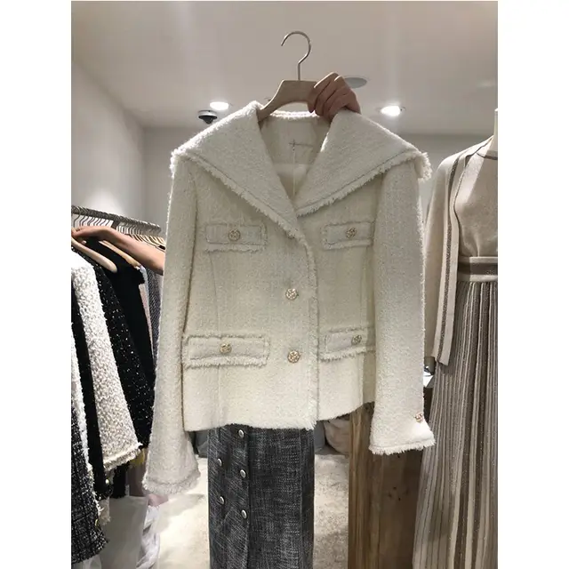 Fashionable Temperament Big Lapel Raw Edge Buttoned Short Jacket Female Trend White - Shop at LoveMi
