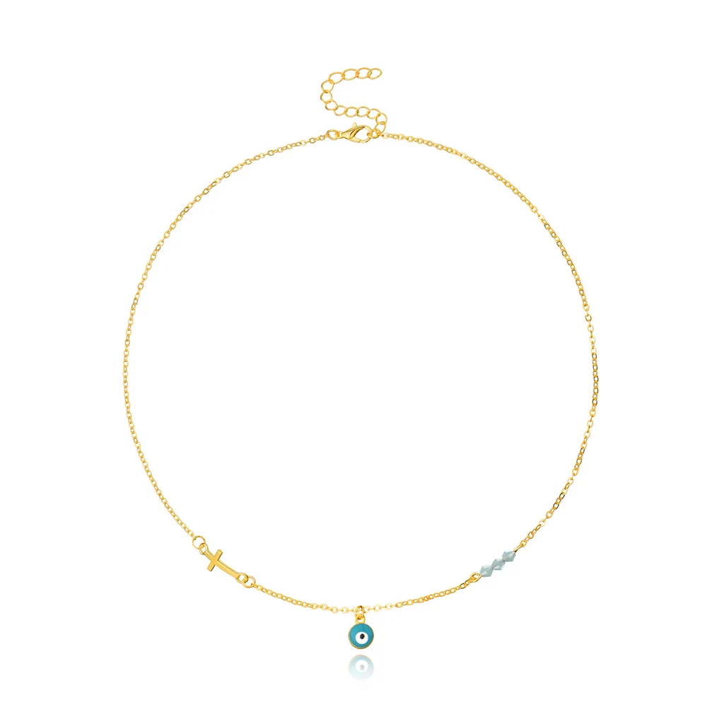 Pendant Fashion Cross Clavicle Chain Simple European And Beautiful Turquoise Necklace - Gold