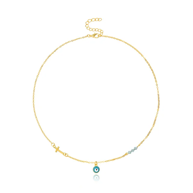 Pendant Fashion Cross Clavicle Chain Simple European And Beautiful Turquoise Necklace Gold - Shop at LoveMi