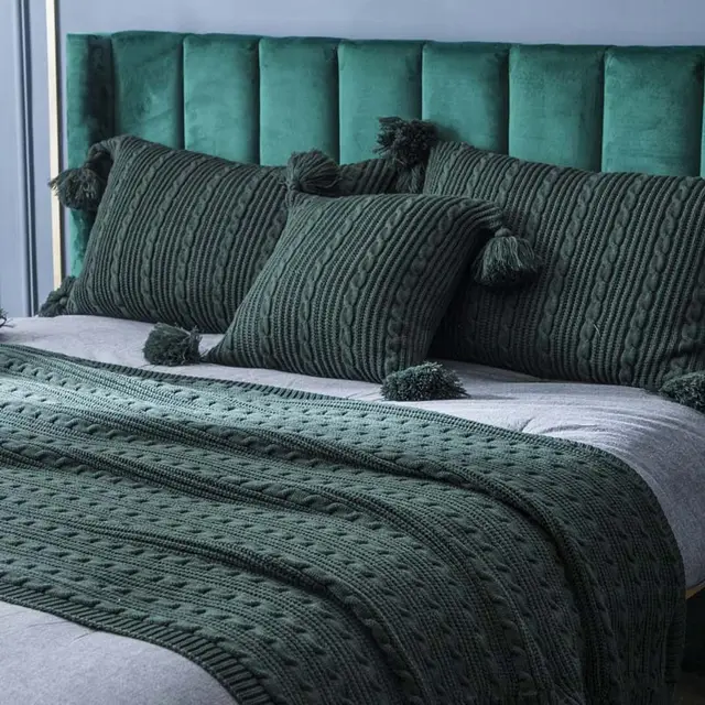 Home Shawl Casual Knitted Blanket Pillowcase Green - Shop at LoveMi