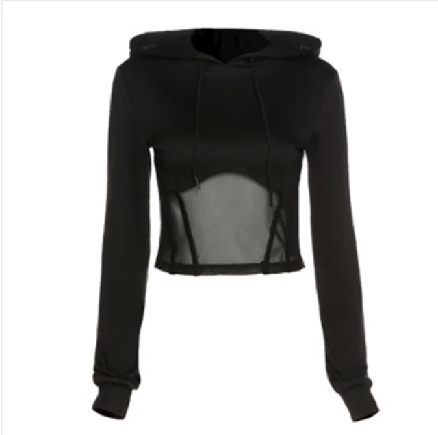 Design Sense Niche Mesh Stitching Hooded Sweater Black - Shop at LoveMi