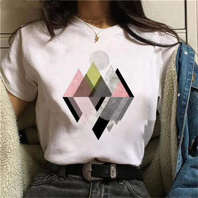 Simple Geometric Graphic Print Ladies Plus Size Casual T shirt H - Shop at LoveMi