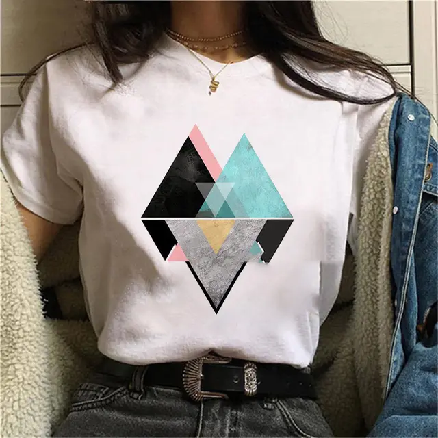Simple Geometric Graphic Print Ladies Plus Size Casual T shirt I - Shop at LoveMi