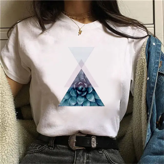 Simple Geometric Graphic Print Ladies Plus Size Casual T shirt L - Shop at LoveMi