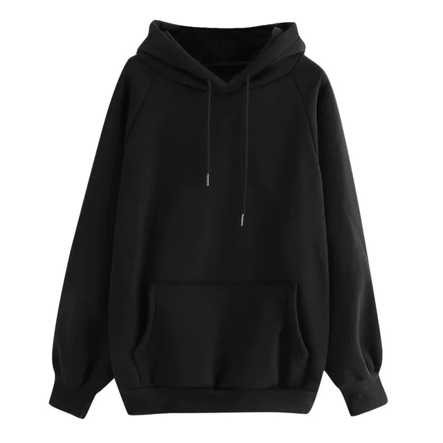 Women's Solid Color Blank Hooded Sweater Black - Shop at LoveMi