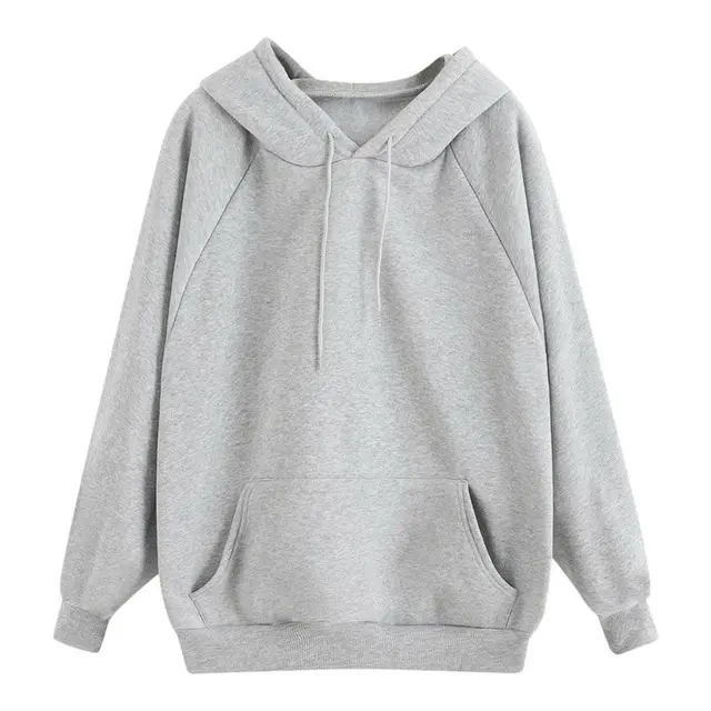 Women's Solid Color Blank Hooded Sweater Grey - Shop at LoveMi