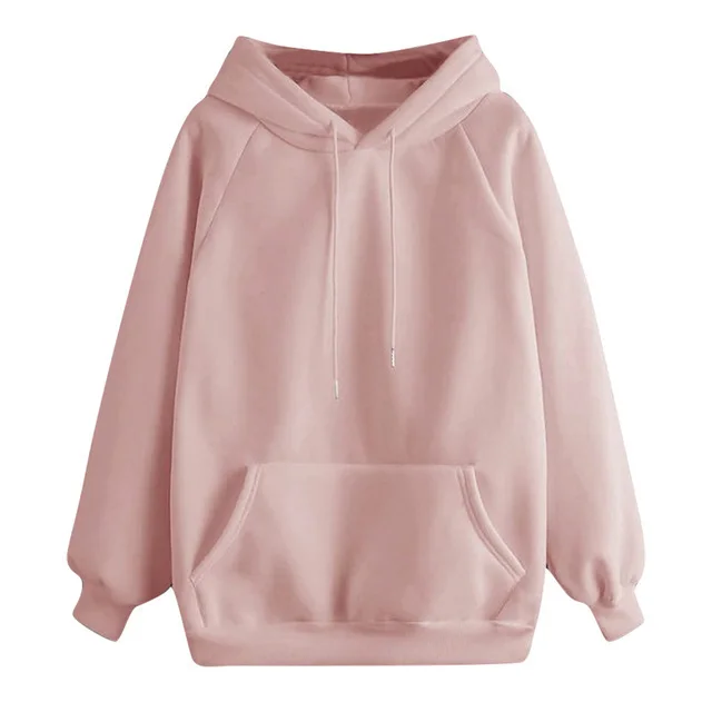 Women's Solid Color Blank Hooded Sweater Pink - Shop at LoveMi