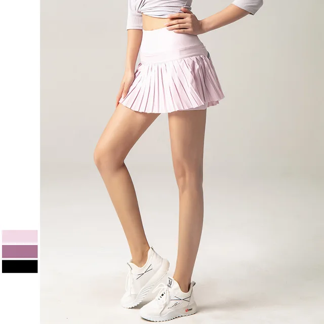 A Line Slim Half Length Pleated Skirt Anti Light Fast Drying Tennis Skirt Pink - Shop at LoveMi