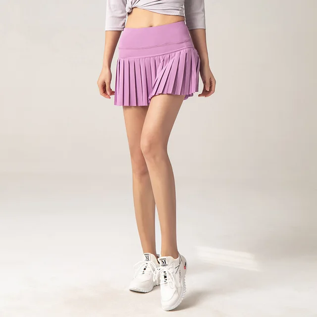 A Line Slim Half Length Pleated Skirt Anti Light Fast Drying Tennis Skirt Purple - Shop at LoveMi