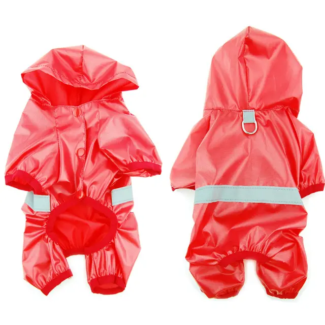 Pet Waterproof Raincoat Reflective Double Breathable Boxer Jumpsuit Red - Shop at LoveMi