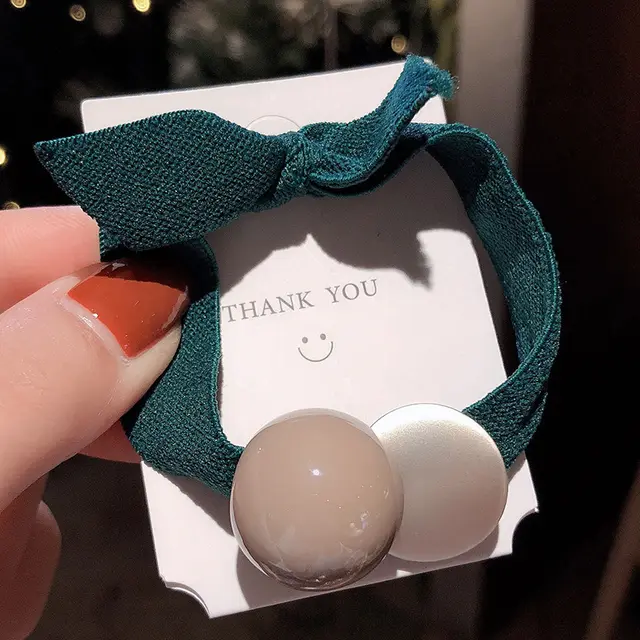 Simple Bead Ball High Elastic Rubber Band Headdress Khaki - Shop at LoveMi