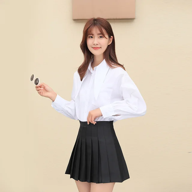 Korean Plaid High Waist Korean Pleated Skirt Black - Shop at LoveMi