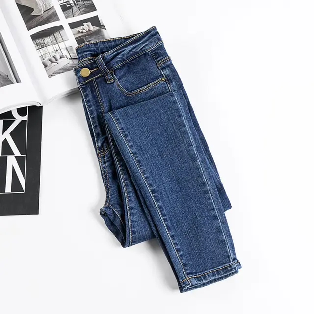 Korean Style Student High Waist Jeans Women Dark Blue - Shop at LoveMi