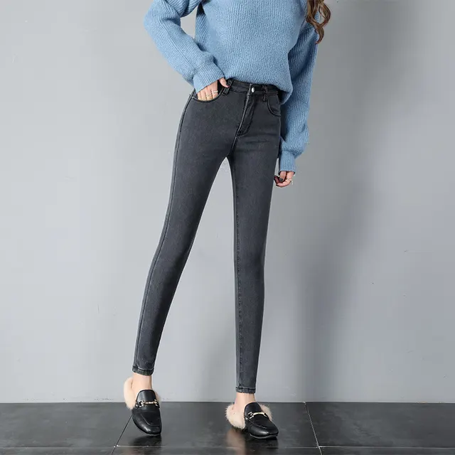Korean Style Student High Waist Jeans Women Dark Grey - Shop at LoveMi