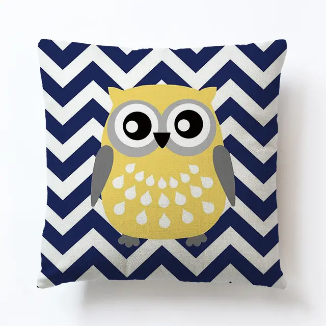 Owl Geometric Simple Animal Cute Cartoon Sofa Pillowcase Blue - Shop at LoveMi