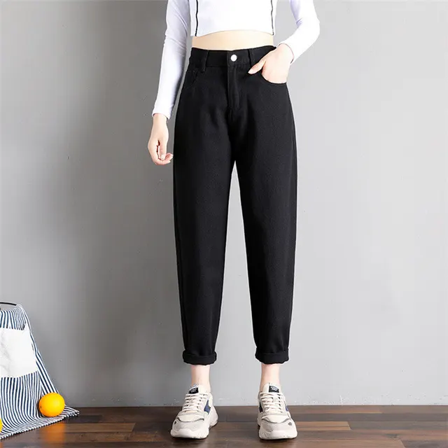 Spring Korean Style Loose Tight Waist Straight Leg Harem Pants Women Black - Shop at LoveMi