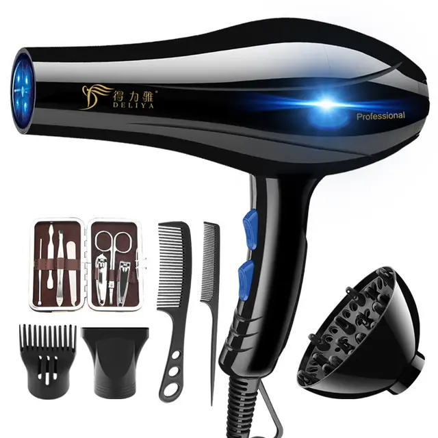 Home Hairdressing High Power Blue Light Negative Ion Hair Dryer Black - Shop at LoveMi