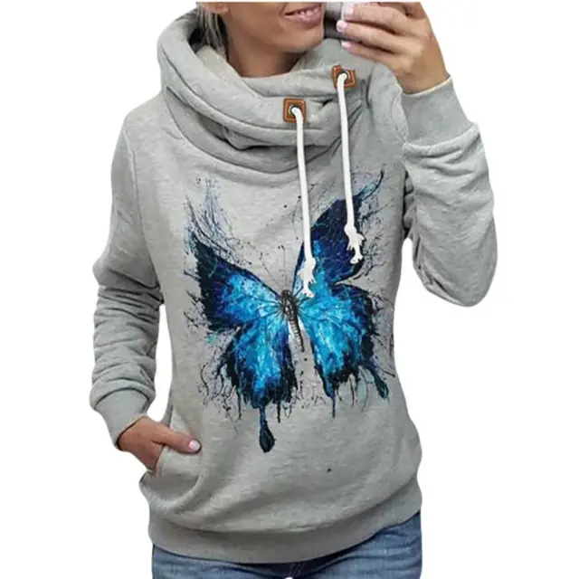 Loose Print Hooded Long Sleeve Sweatshirt Grey - Shop at LoveMi