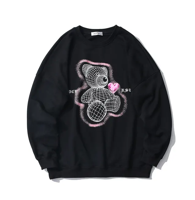 Cartoon Bear Orint Round Collar Sweatshirt Europe And America Black - Shop at LoveMi