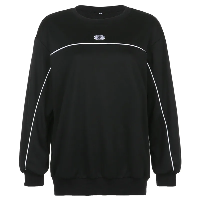 Pure Color Budding Loose Round Neck Long Sleeve Casual Sweater - Black