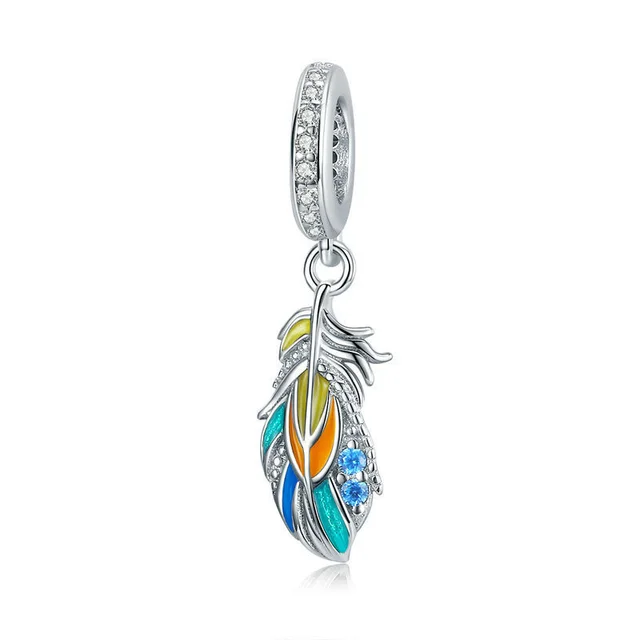 Beads DIY Bracelet Accessories Enamel Feather Silver - Shop at LoveMi