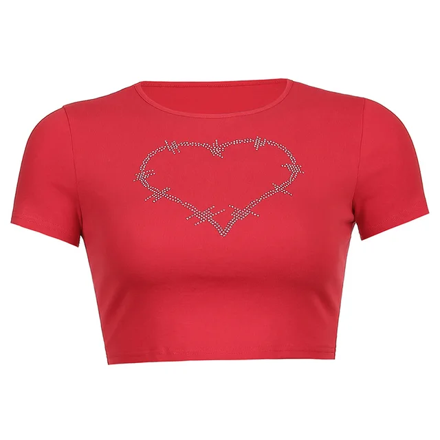 European And American Wind Short Love Hot Drilling Short Sleeves Red - Shop at LoveMi