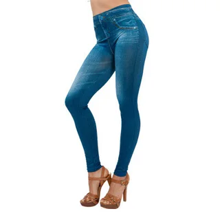 DigitalImitation Denim Print High Waist Leggings - Blue