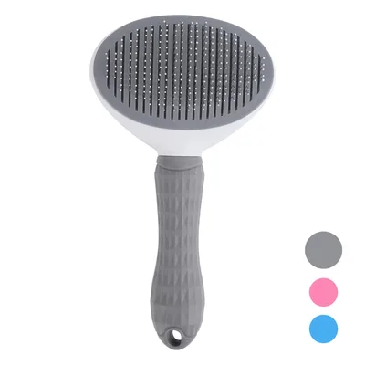 Cat Self Cleaning Comb Stainless Steel Dog Comb Hair Brush One Key To Remove Floating Artifact Grey - Shop at LoveMi