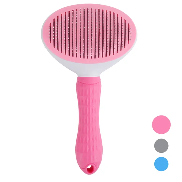 Cat Self Cleaning Comb Stainless Steel Dog Comb Hair Brush One Key To Remove Floating Artifact Pink - Shop at LoveMi